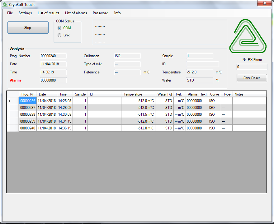 CryoSoft Touch data handling software for CryoTouch cryoscopes